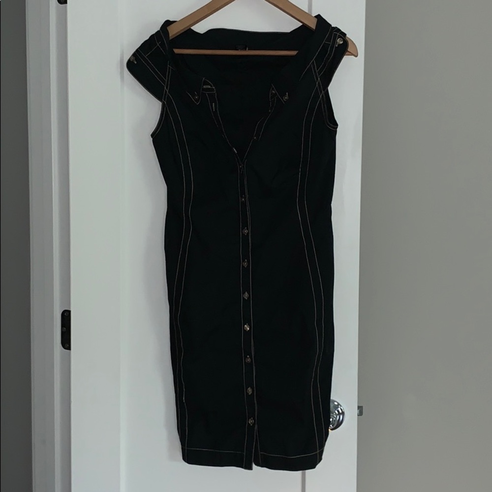 Off shoulder cotton button down dress